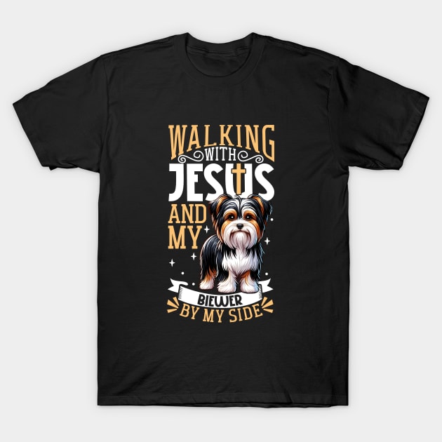 Jesus and dog - Biewer Terrier T-Shirt by Modern Medieval Design